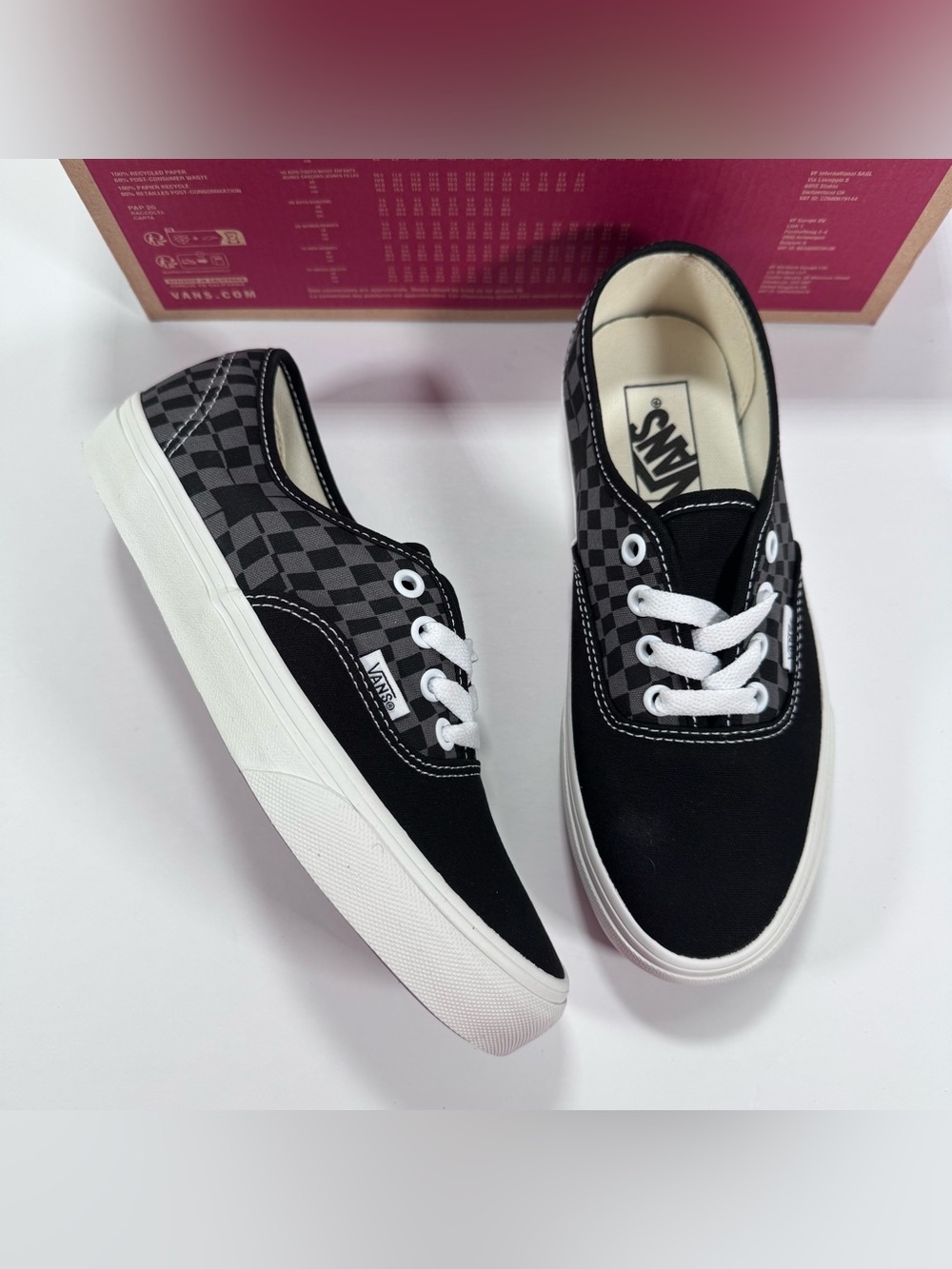 Vans Authentic Warp Check Black Gray Lace Up Sneakers Women 7.0 Men 5.5